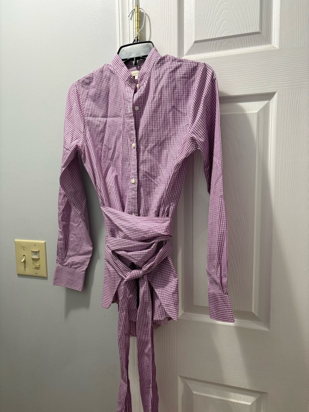 ANN MASHBURN Gabrielle Tie Tunic In Purple/ White Gingham Size Small